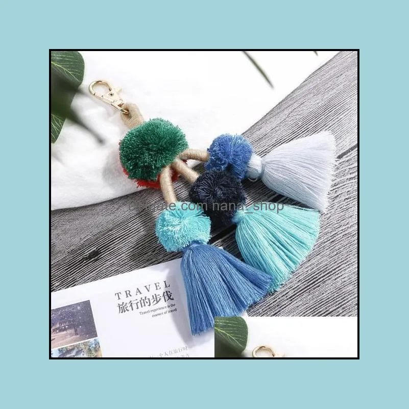 colorful tassel key rings handmade handbag accessories personalized bag charm pompom keychain women a127z