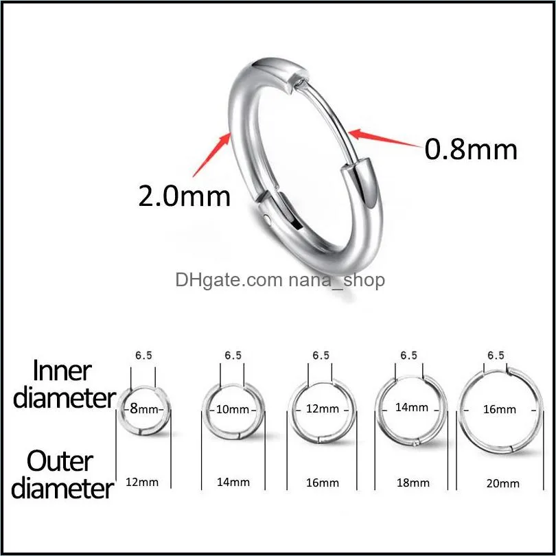 1 piece women man stainless steel small hoops earring piercing ear cartilage tragus simple thin circle antiallergic buckle