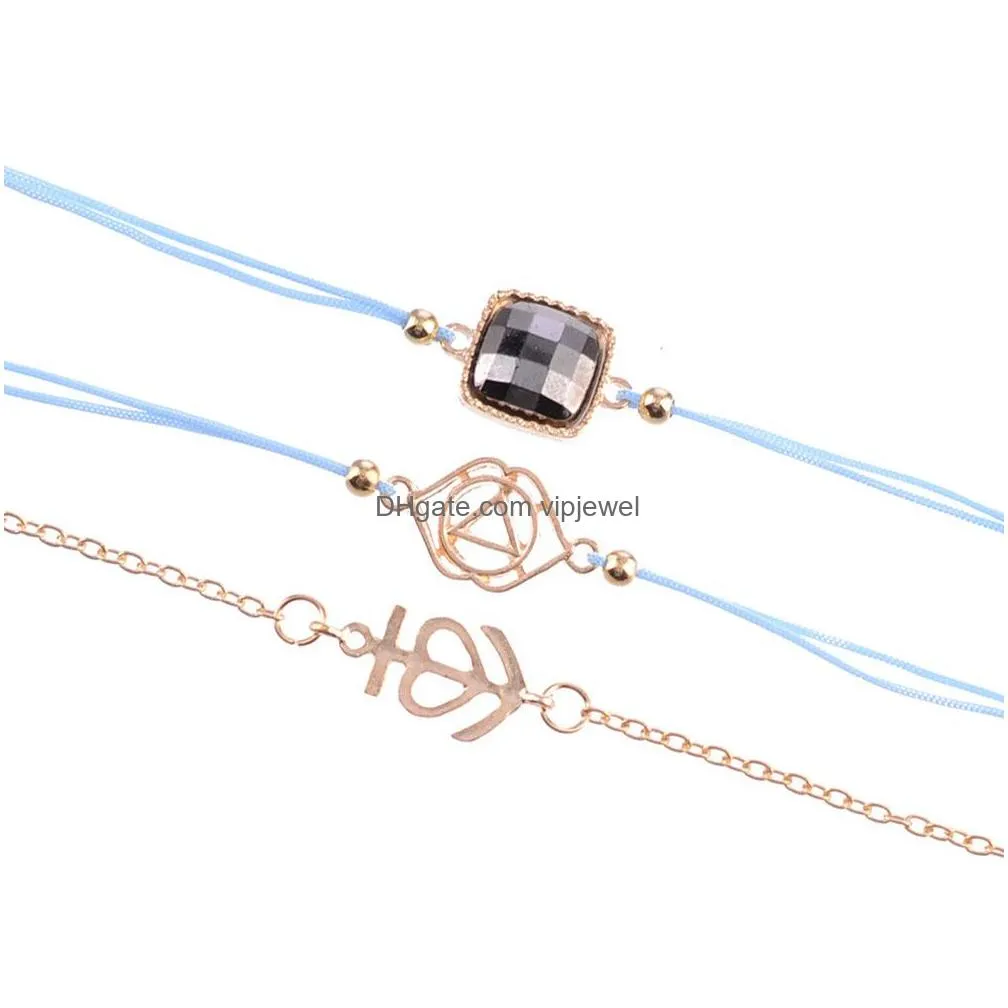 fashion jewelry bracelet set anchor geometric turtle beads chain bracelets 5pcs/set