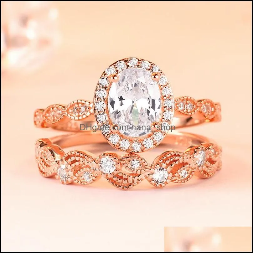 fashion crystal wedding ring set for women jewelry engagement bands girl gift rinestone zircon rings q483fz
