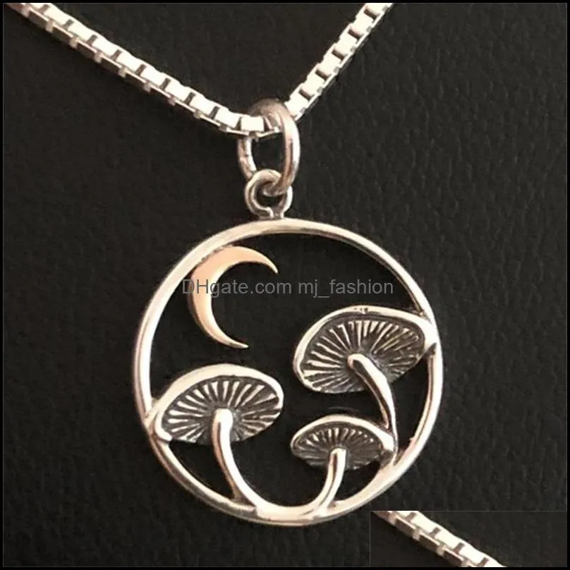 pendant necklaces metal moon mushroom chain simple hollow necklace mens and womens unique punk jewelry 1908 t2