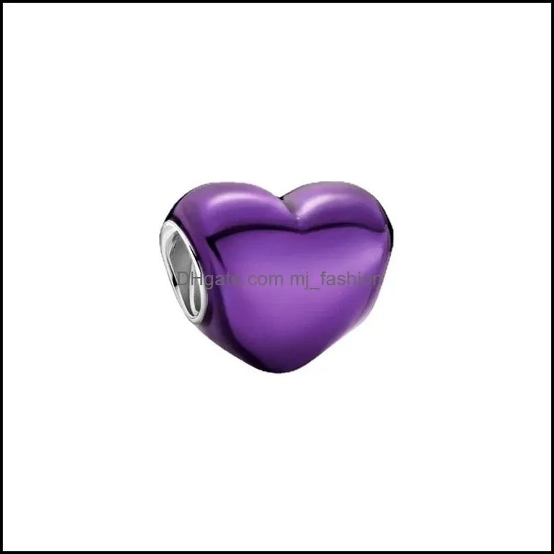 2021 925 sterling silver beads metallic purple red heart charms fit original pandora bracelets women diy jewelry 565 q2