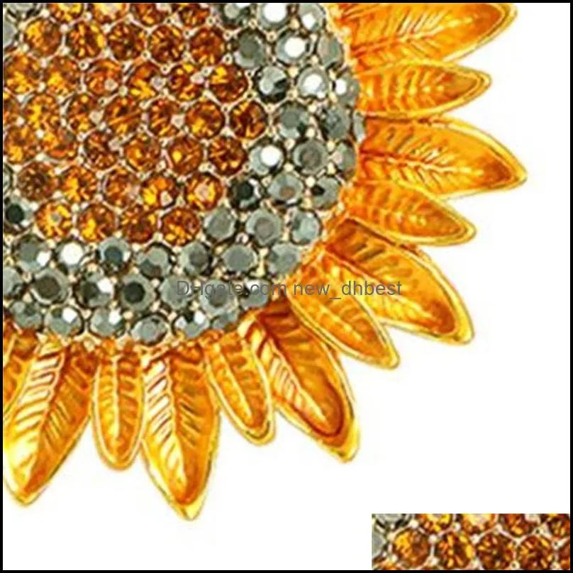 golden crystal sunflower brooch rhinestone floral pins brooches for men women party suit collar jewelry accessories 2193 t2