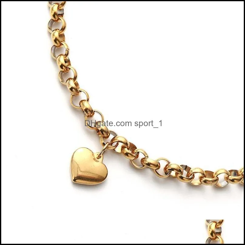 fashion stainless steel heart pendant anklet for women summer beach metal leg chain ankle bracelets hip hop jewelry