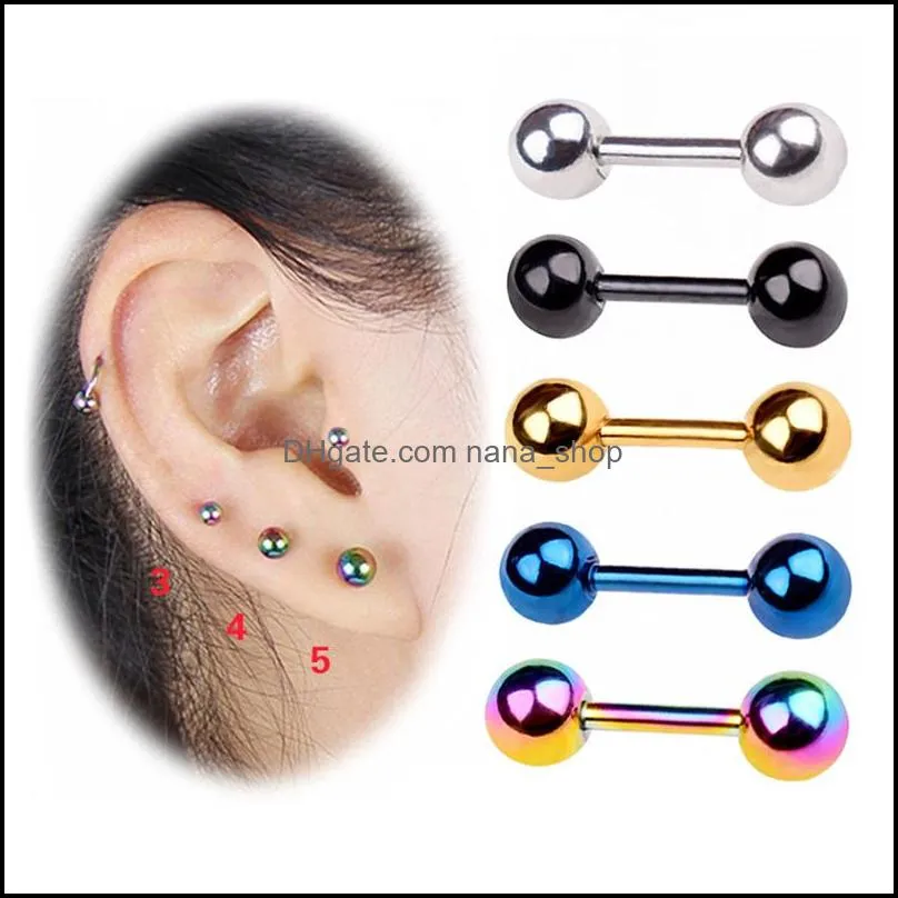 personality women men rose golden stainless steel barbell shape stud earing cartilage ear piercing body jewelry for gift