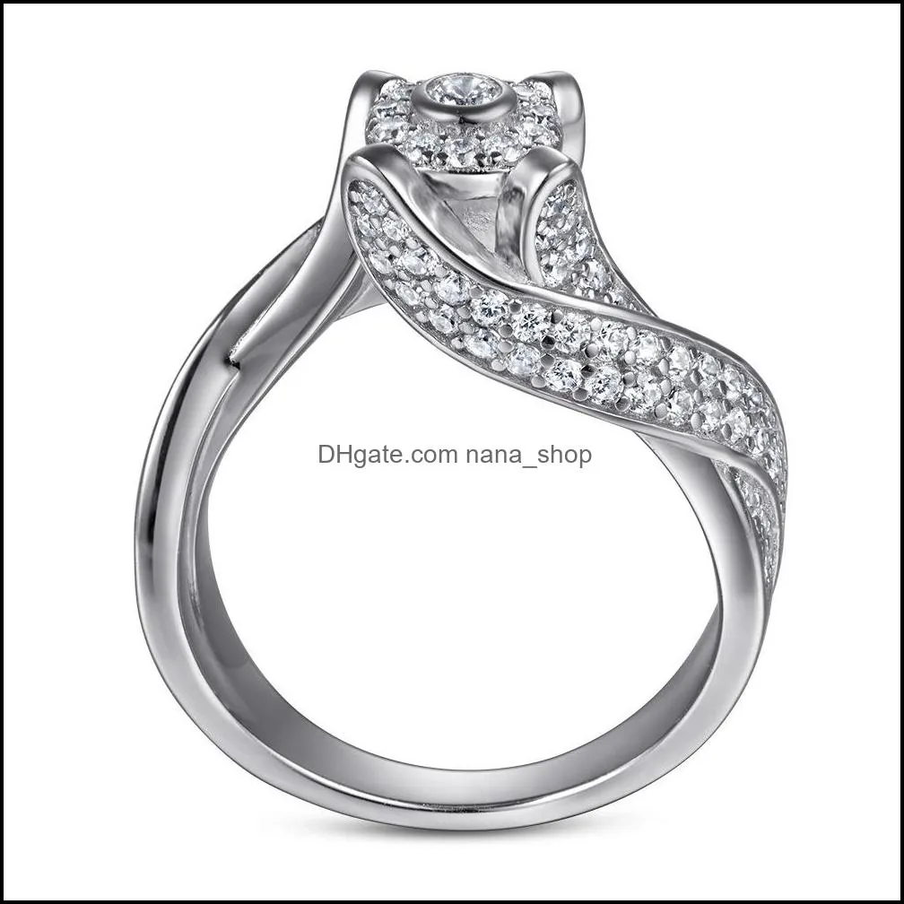 crystal diamond engagement ring 925 sterling silver plated shiny wedding rings for women q481fz