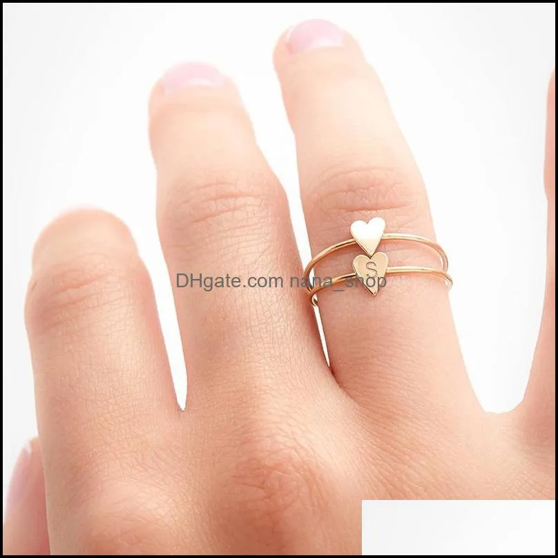 fashion copper simple az letter ring heart design personalized finger rings for womenadjustable band q192fz