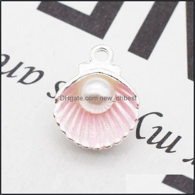 100pcs/lot alloy shell pearl charms pendant for necklace jewelry making findings 11x15mm