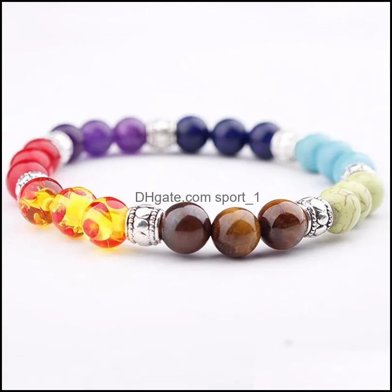 natural stone 7 chakra bracelet 8mm yoga beads bangle women men jewelry fashion colorful beaded stretch bracelets dhs g117s