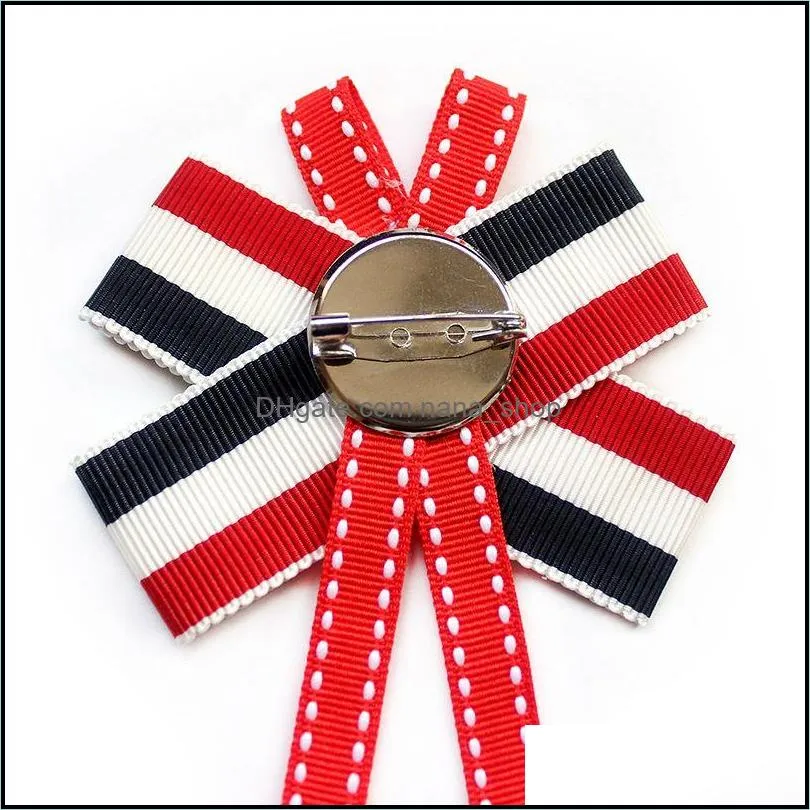 vintage bow gold badge brooches pins striped fabric bowknot tie necktie pin pretied british necktie brooch broche broches women