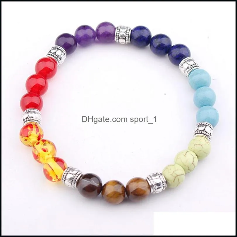 natural stone 7 chakra bracelet 8mm yoga beads bangle women men jewelry fashion colorful beaded stretch bracelets dhs g117s