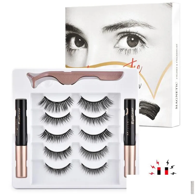 5 pairs magnetic eyelashes kits upgraded with double eyeliner reusable cuttable waterproof lashes with applicator