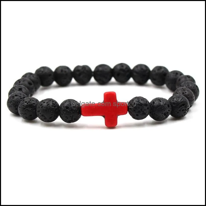 cross beads bracelet for men women 8mm yoga healing lava stone stretch bracelets bangle q58fz