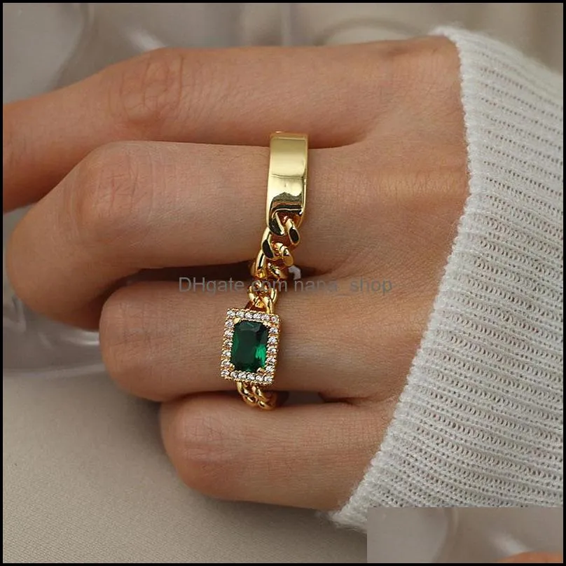 simple chain crystal ring personalized vintage link rings square green clear gemstones index finger band q258fz