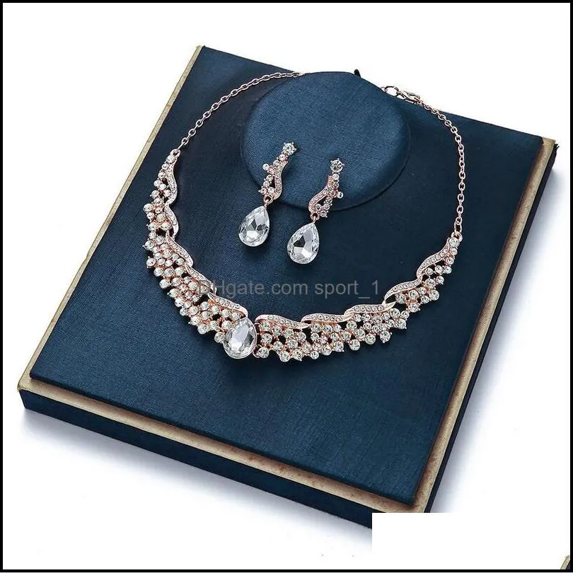 fashion rhinestone crystal faux pearl necklaceaddearring wedding jewelry sets for bride bridal