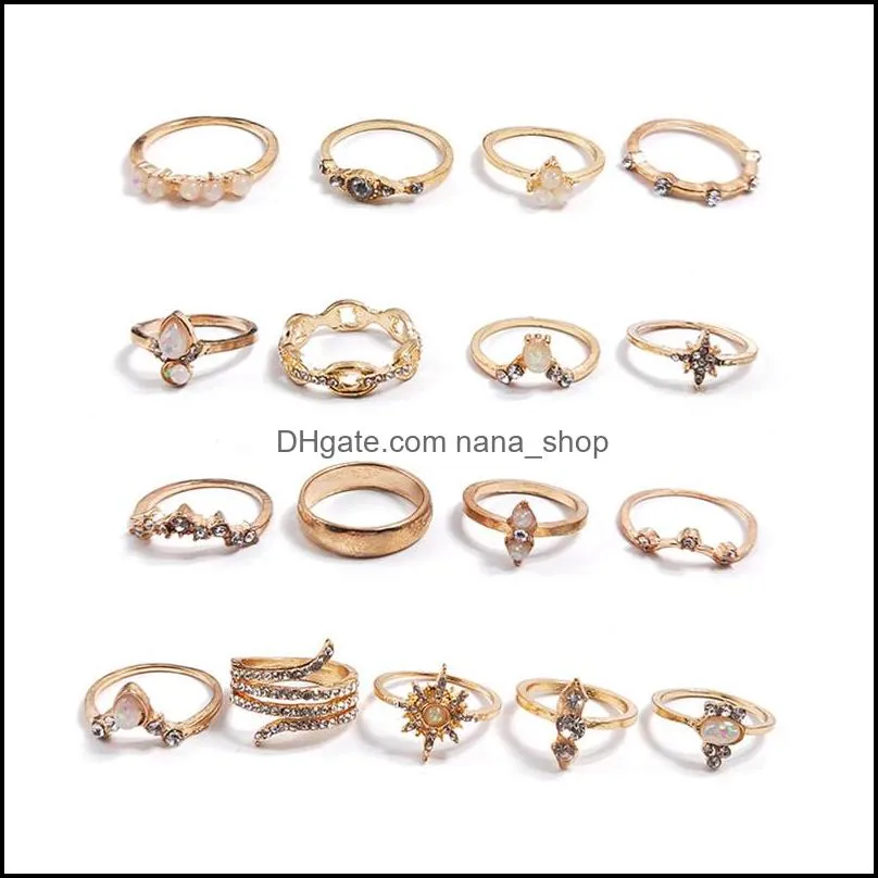 2021 retro knuckle finger band for women charm vintage crystal rings set girls bohemian joint gold plated ring dhs k80fa