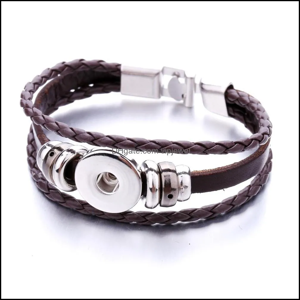 fashion 18mm snap button charm bracelet pu leather snaps buttons diy bracelets jewelry for women men