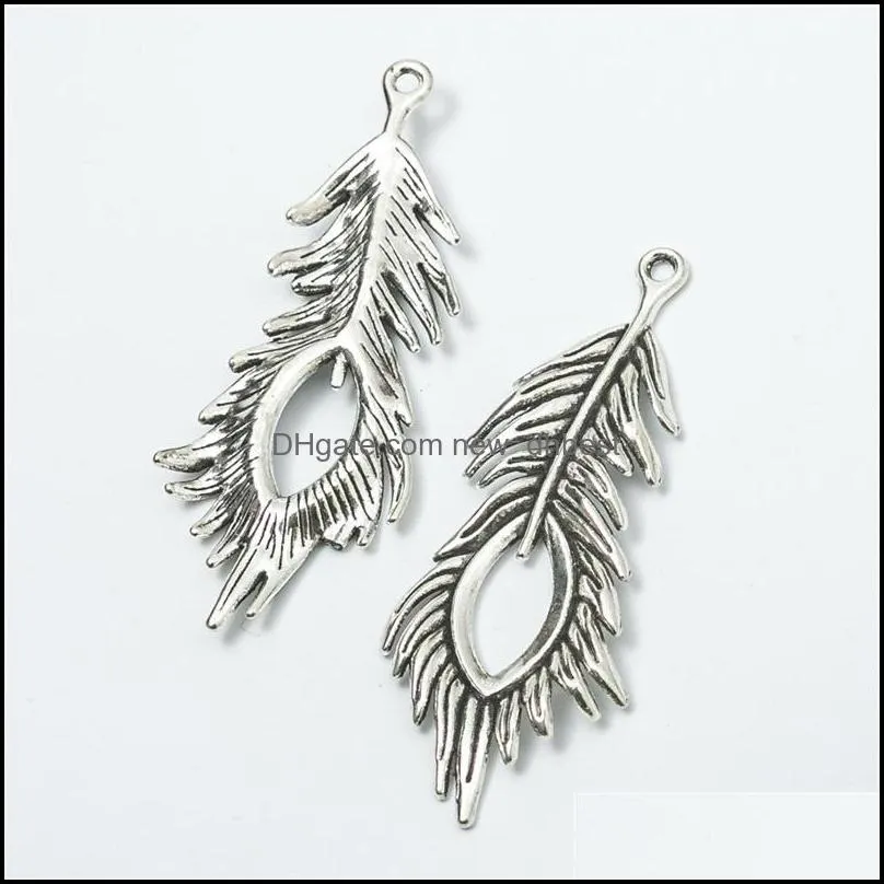 71x28mm alloy 50pcs vintage style bronze silver zinc alloy feathers charms necklace pendant for jewelry making