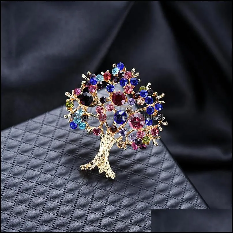 fashion pins brooches jewelry tree of life gold plated tone rhinestone crystal red brooch pin for ladies evening party 33 e3