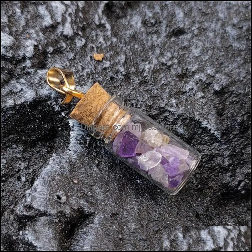 handmade energy crystal stone mini glass bottle pendant necklaces for women men lovers lucky jewelry with rope chain 51c3