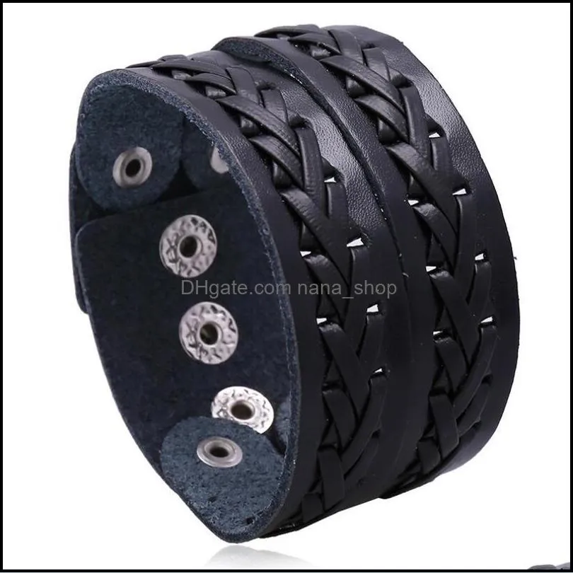 punk genuine leather bracelet for men wide vintage wrap bracelets female male trendy jewelry