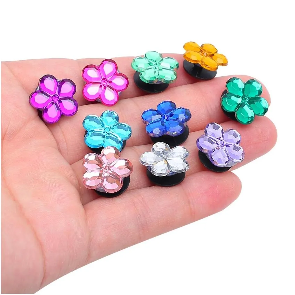 moqis2lots 10pcs/set pvc alloy flower crystal flowers shoe charms babes accessories fit for shoes bracelets bands croc jibz buckle