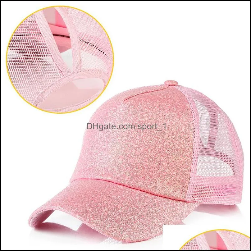 women glitter ponytail baseball cap men snapback hat mesh breathable trucker caps messy summer hats female adjustable