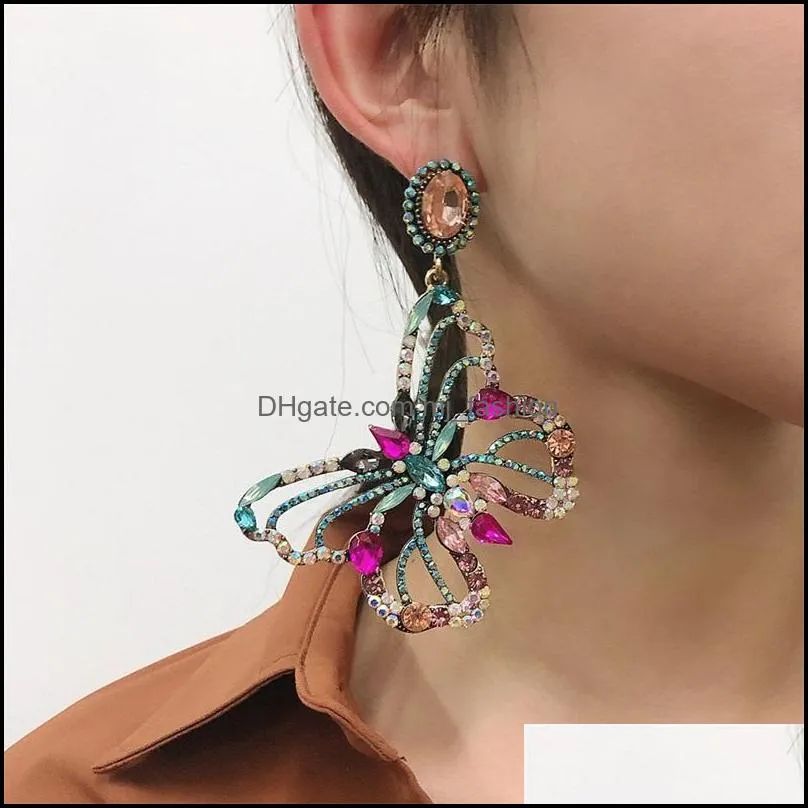 big butterfly color diamond dangle earring exaggeration baroque earrings green women fashion party jewelry gift 16qd q2