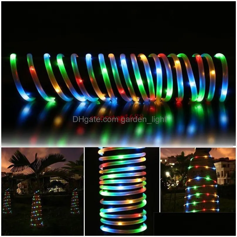 7m 12m 50/100leds solar led string lights outdoor rope tube led string solar powered fairy lights for garden fence landscape