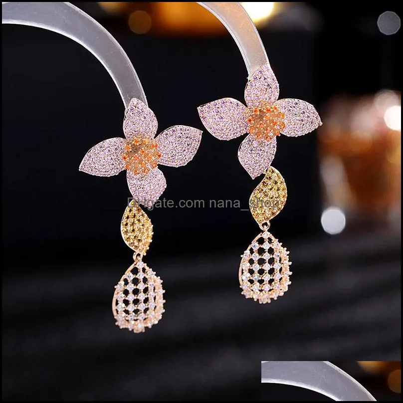 fashion flower zircon dangle earring exaggerated drop earrings hollow bridal crystal women jewelry accessories a41z