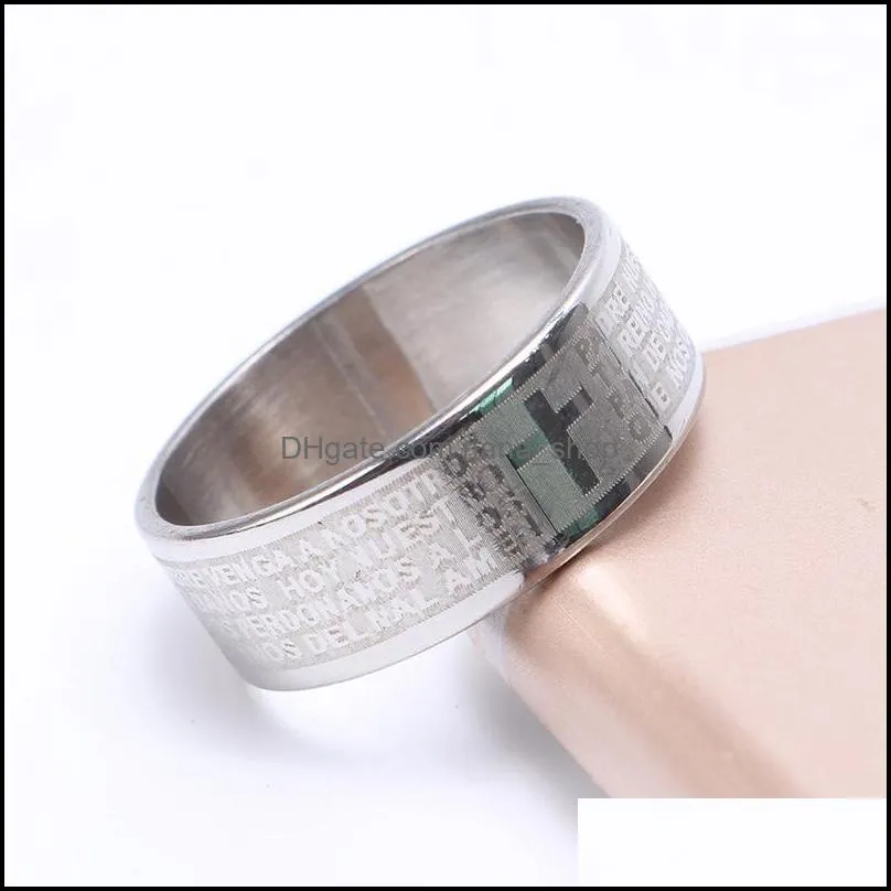stainless steel prayer band rings bible cross scripture russian orthodox church for women men christian jewelry