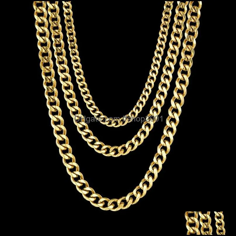 3mm 5mm 7mm stainless steel cuban link chains for women men 18k gold plated titanium steel choker necklace fashion jewelry