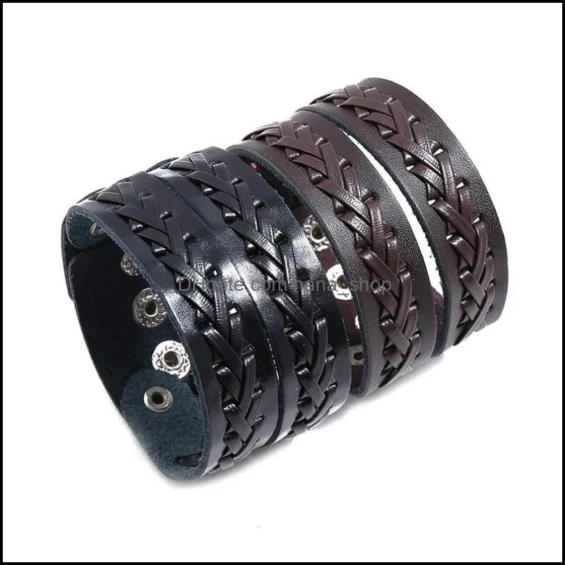 punk genuine leather bracelet for men wide vintage wrap bracelets female male trendy jewelry