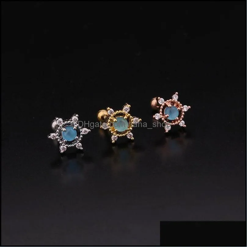 cute small shiny zircon stone dangle earrings colorful crystal ear cartilage stud cuff earring simple copper steel jewelry a72z