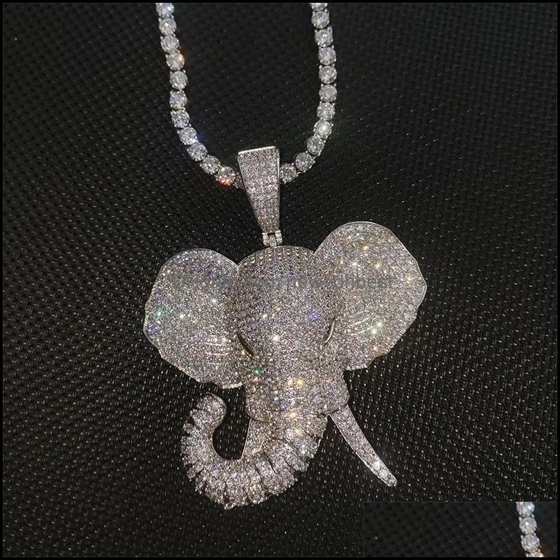 3d animal elephant pendant necklace iced out full zircon with tennis chain mens bling jewelry