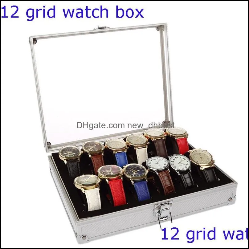 watch boxes cases 6/12 grid slots useful jewelry wrist watches holder display storage box aluminium luxury square case organizer