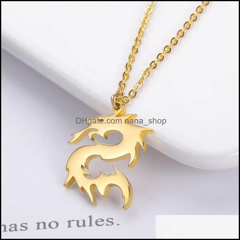 stainless steel cute cat delicate minimalist gold little dinosaur pendant necklace rose gold dragon jewelry gift for him with chain