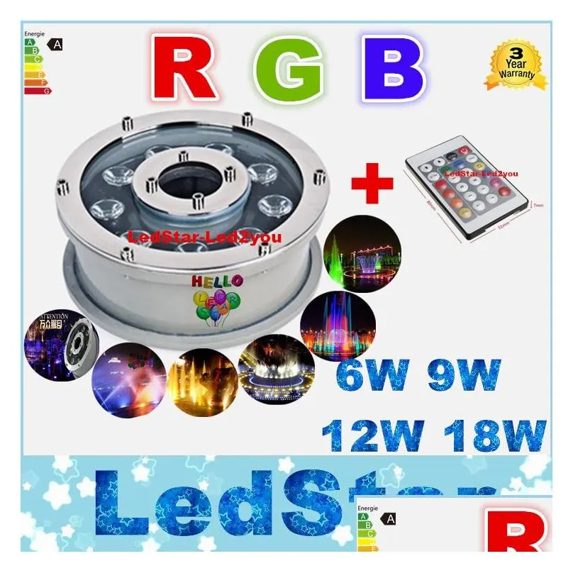 rgb underwater lights fountains led 6w 9w 12w 18w led swimming pool lights ac 12v 24v waterproof led lights