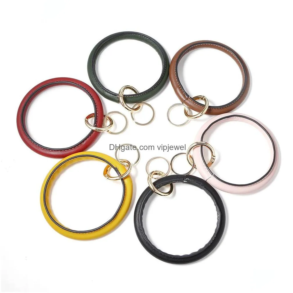 women girls pu leather bracelet key ring bangle keyring ring circle key ring keychain wristlet keyrings jewelry