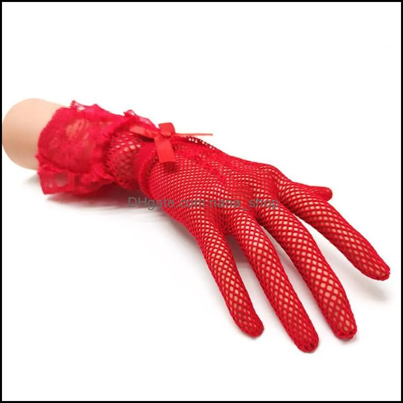 women lady mesh fishnet gloves sexy lace bowknot wrist summer sunscreen driving evening party girls glove black white