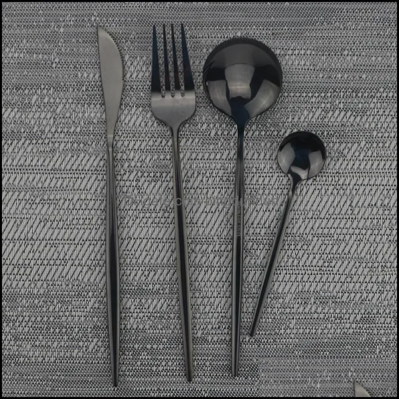 dinnerware sets 4piece korean black cutlery set shiny mirror 304 stainless steel knife fork spoon teaspoon flatware silverware
