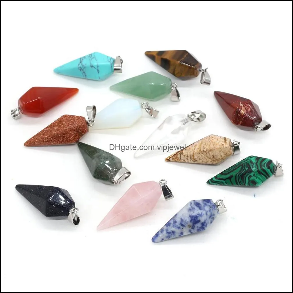 natural stone cone charms rose quartz tigers eye opal pendants crystal pendants clear chakras gem stone fit earrings necklace making