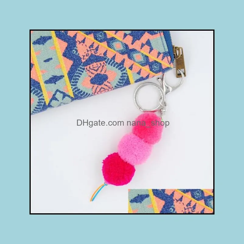 handmade pompom keychain vintage bohemian accessories tassel hand bag hanging key chains for women gift y458z