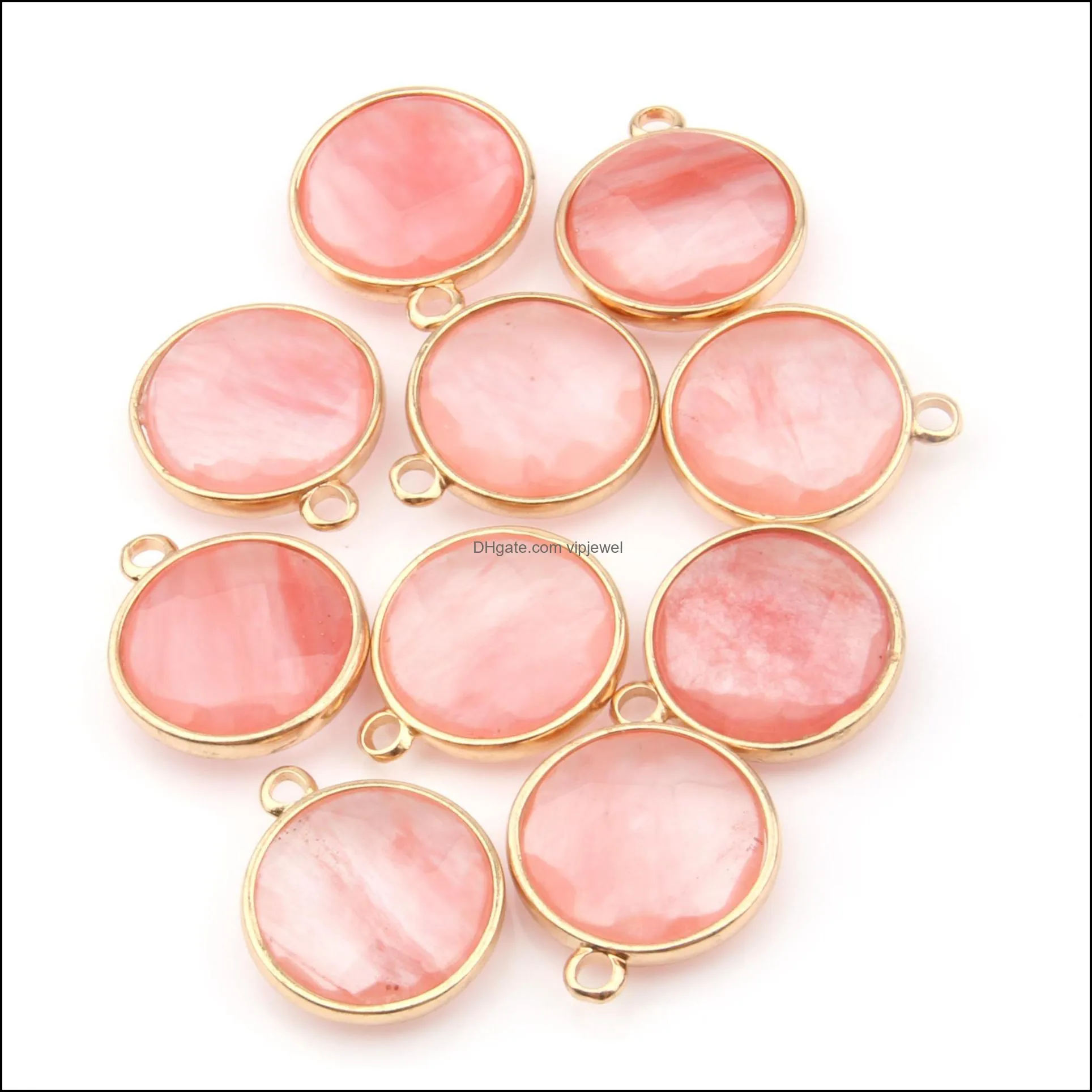 round shape natural stone rose quartz tiger eyes opal pendant charms diy for druzy necklace earrings jewelry making