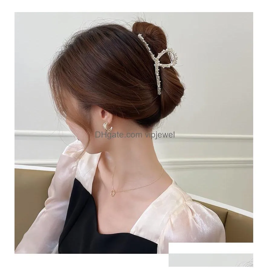 fashion jewelry big hairpin for women faux pearl rhinestone fixed hair clip shark clip pin lady girl head barrette hair