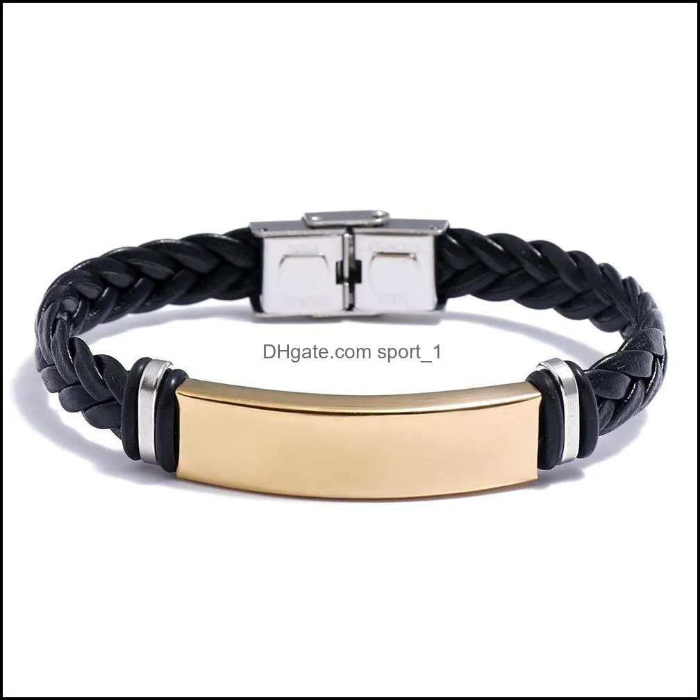 stainless steel couple clasp bangle handmade charm braided leather bracelet men q285fz