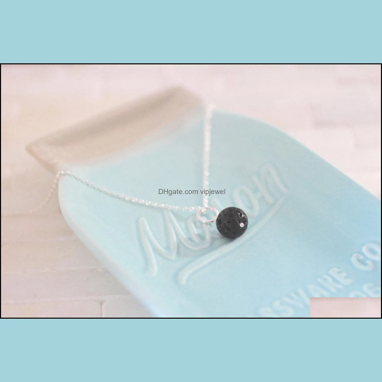 fashion silver gold color round natural black lava stone necklace aromatherapy essential oil diffuser necklace for women jewelry