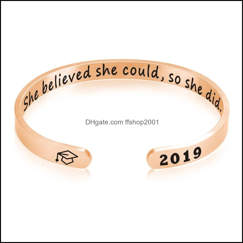 she believed she could so she did open bracelet for women men letter bachelor cap stainless steel inspirational cuff bangle jewelry