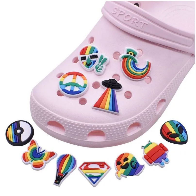 wholesale rainbow croc charms fit for clog shoes and wristband bracelet decoration kids teen adulty party gifts