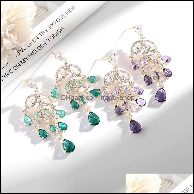 personality cubic zircon crystal dangle earring multi color geometry shape drop earrings for women wedding accessories a35z